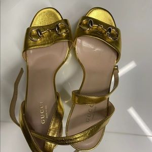 Gucci Gold Horsebit High Heels Platform Shoes